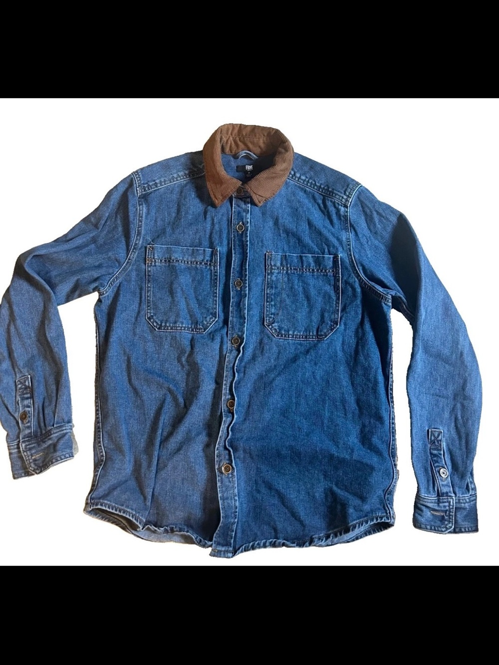 Frye Barn Shacket Jacket Unisex Medium Blue Denim Corduroy Collar Button Pockets
